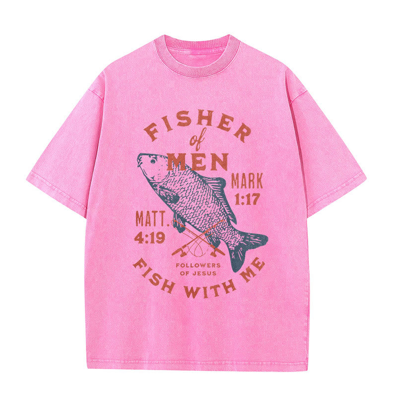 Christianartworkshop Followers of Jesus Fisher of Men Unisex Washed T-Shirt - Pink - 5XL - image 11
