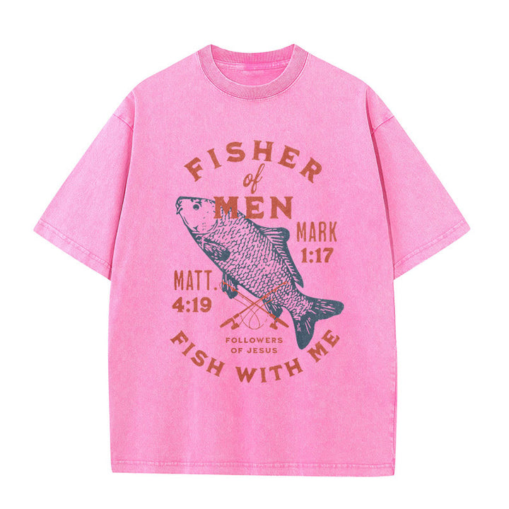 Christianartworkshop Followers of Jesus Fisher of Men Unisex Washed T-Shirt - Pink - 5XL - image 11