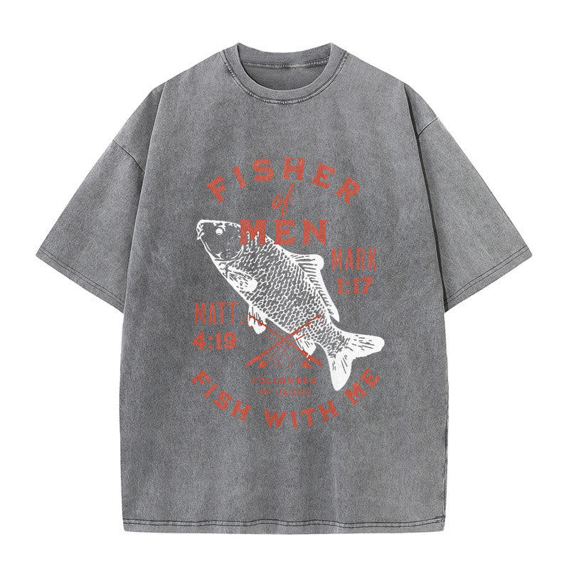 Christianartworkshop Followers of Jesus Fisher of Men Unisex Washed T-Shirt - Grey - 5XL - image 5