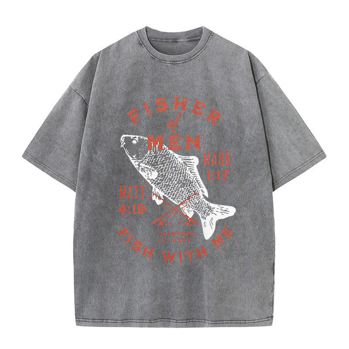 Christianartworkshop Followers of Jesus Fisher of Men Unisex Washed T-Shirt - Grey - 5XL - image 5