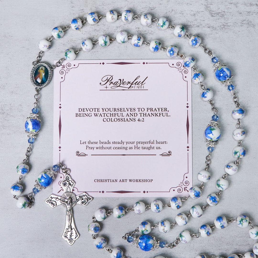 Christianartworkshop PRAYERFUL FAITH: Handmade Floral Lily of the Vally Beads Rosary - PRAYERFUL FAITH - image 0