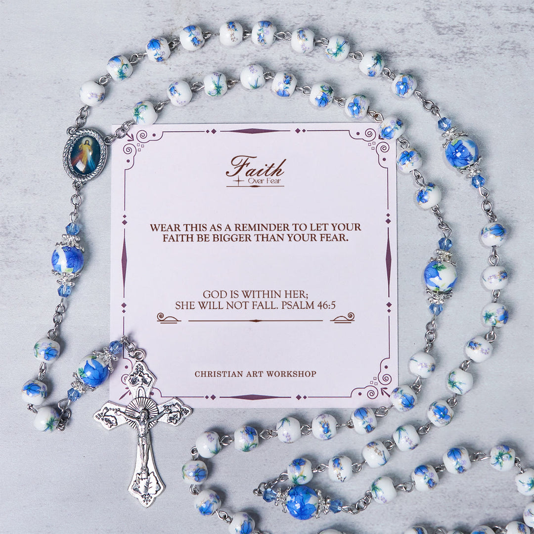 Christianartworkshop PRAYERFUL FAITH: Handmade Floral Lily of the Vally Beads Rosary - FAITH OVER FEAR - image 1