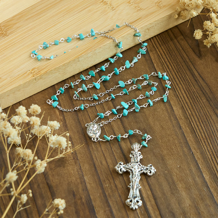 Christianartworkshop Unique Turquoise Fragment Rosary with Holy Mary & Ornate Crucifix - image 4