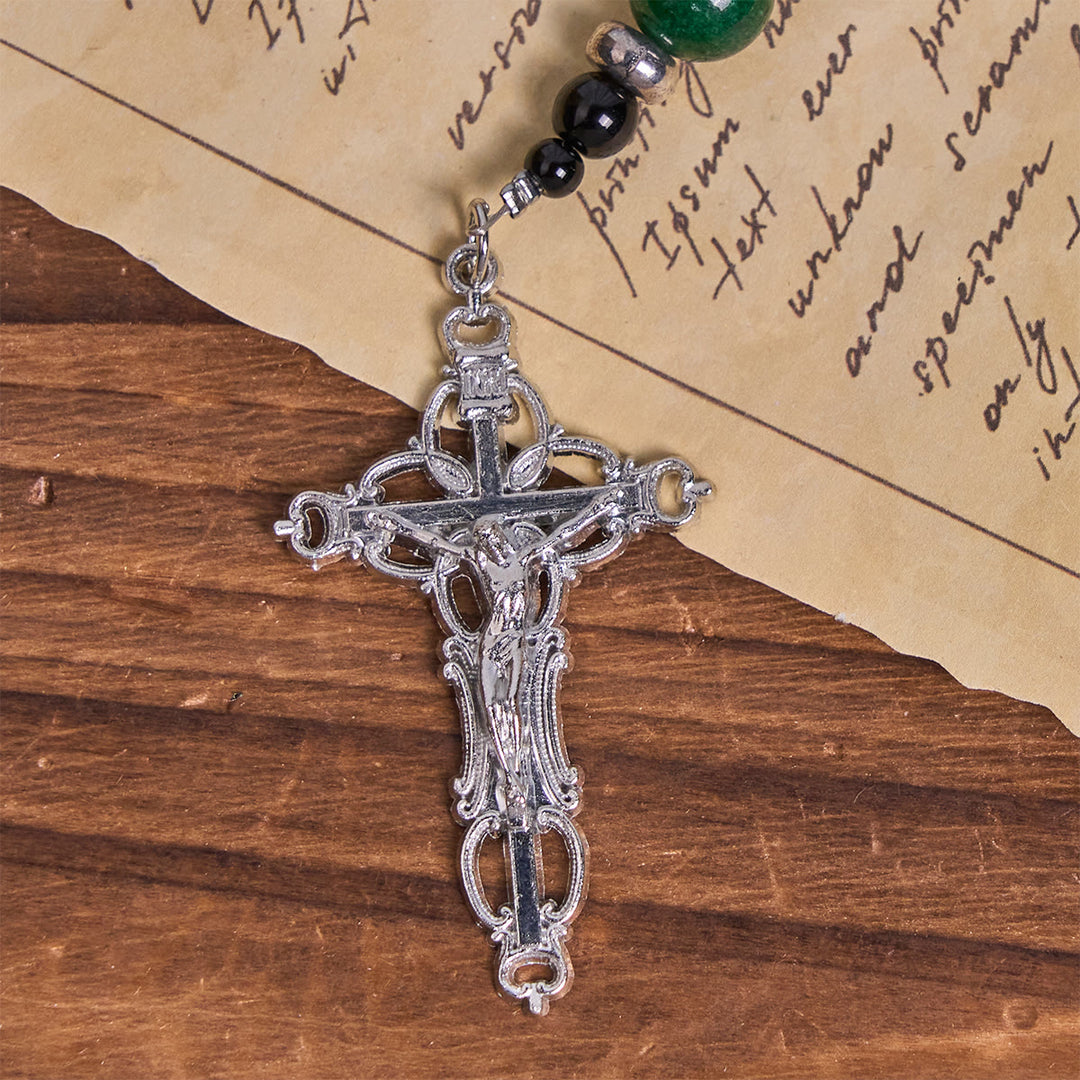 Christianartworkshop St. Benedict & Crucifix of 8mm Obsidian & Jade Handmade Bead Rosary - Faith and Sacred Connection - image 13