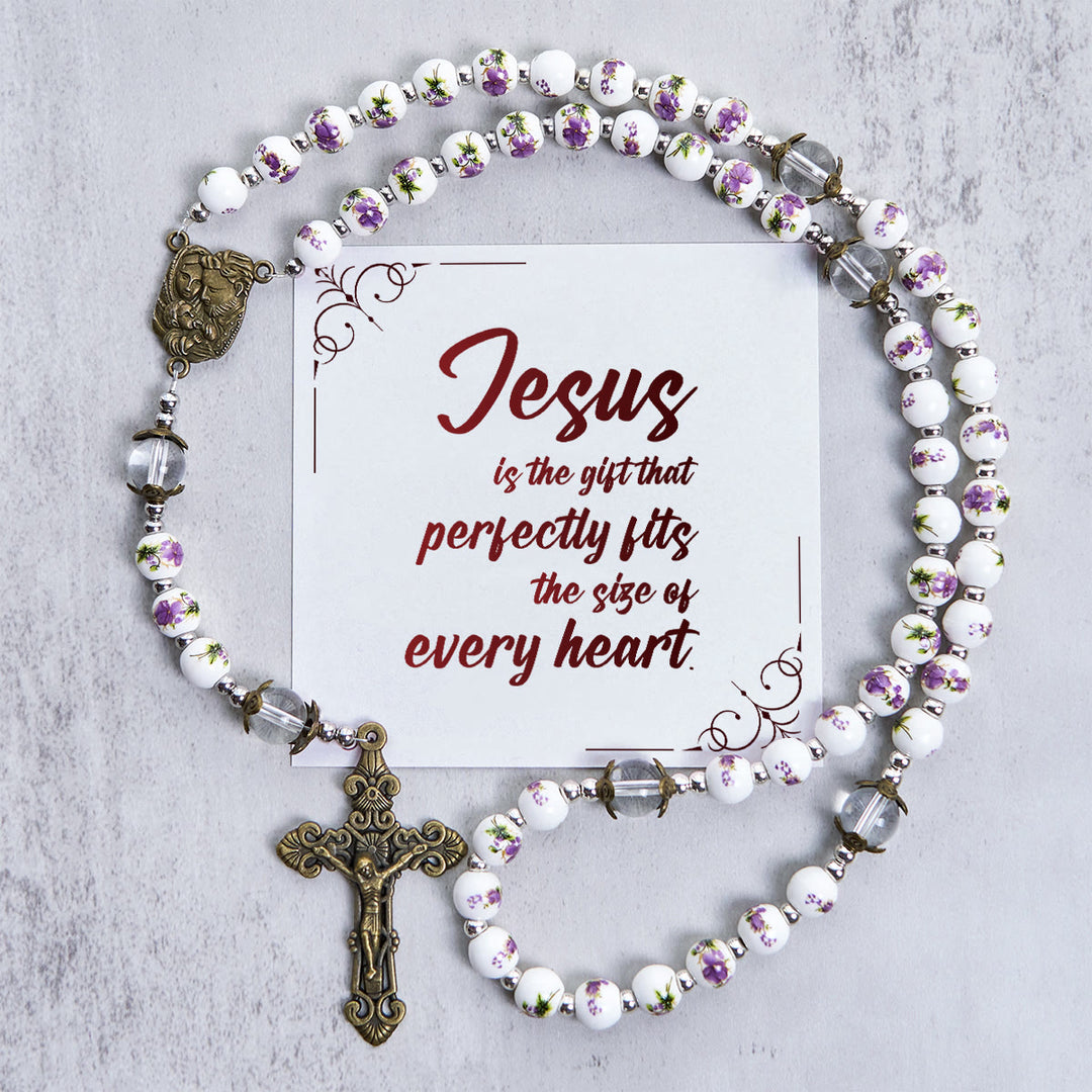 Christianartworkshop Jesus Is The Gift:  Handmade  Violet - Inspired Rosary with Gift Card - Jesus is the Gift - image 1