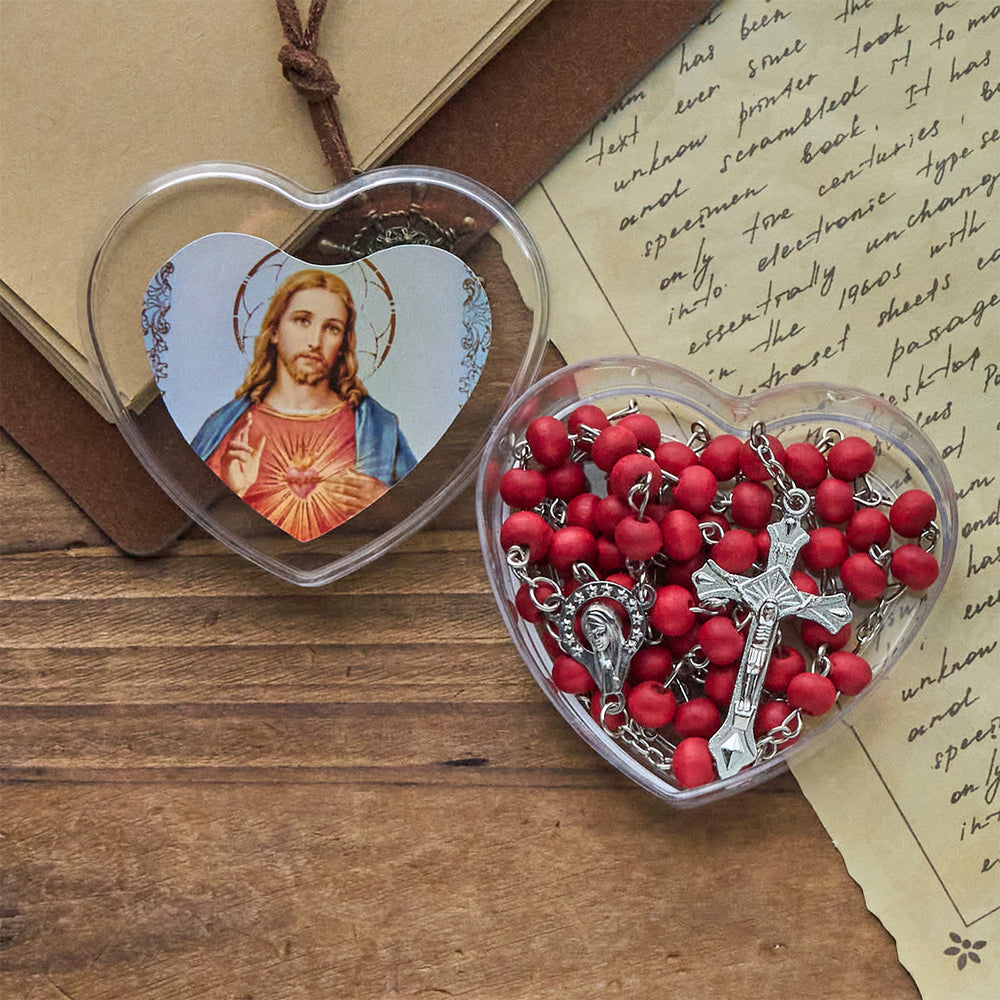 Christianartworkshop Sacred Heart of Jesus Wine Red Beads Rosary with Heart-Shaped Box - image 2