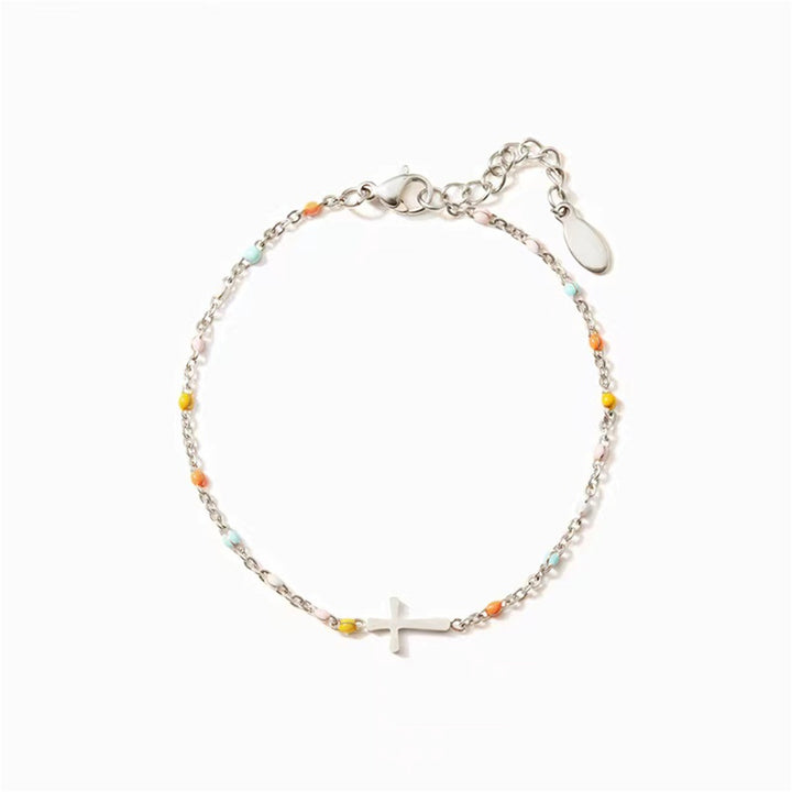 Cross Rainbow Drip Bracelet S925 Sterling Silver Bracelet