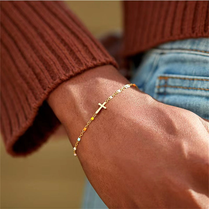 Cross Rainbow Drip Bracelet S925 Sterling Silver Bracelet