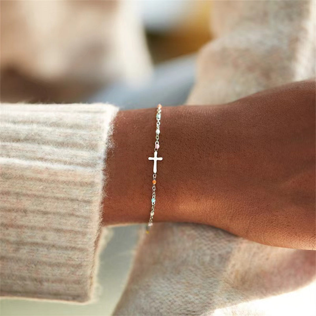 Cross Rainbow Drip Bracelet S925 Sterling Silver Bracelet
