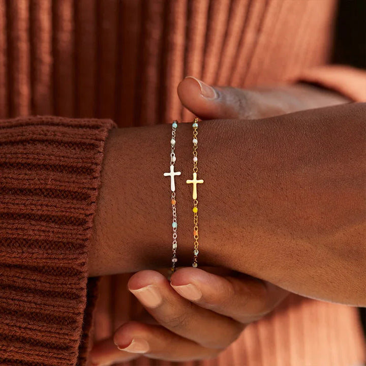 Cross Rainbow Drip Bracelet S925 Sterling Silver Bracelet