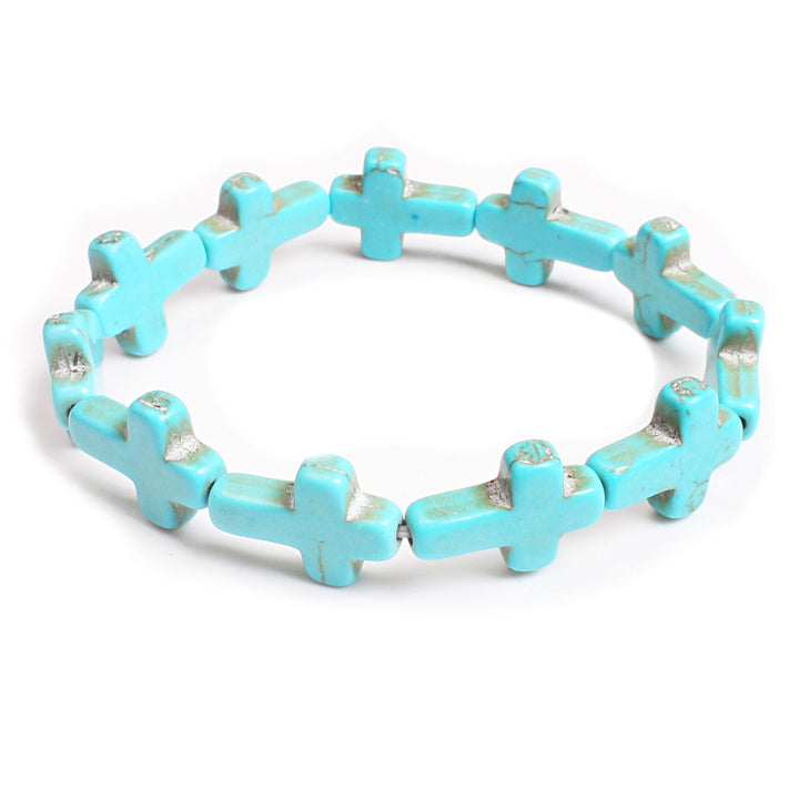 Christianartworkshop Bohemian Cross Turquoise Beaded Bracelet - Lake Blue - image 6