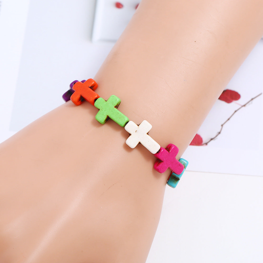 Christianartworkshop Bohemian Cross Turquoise Beaded Bracelet - Multicolor - image 1