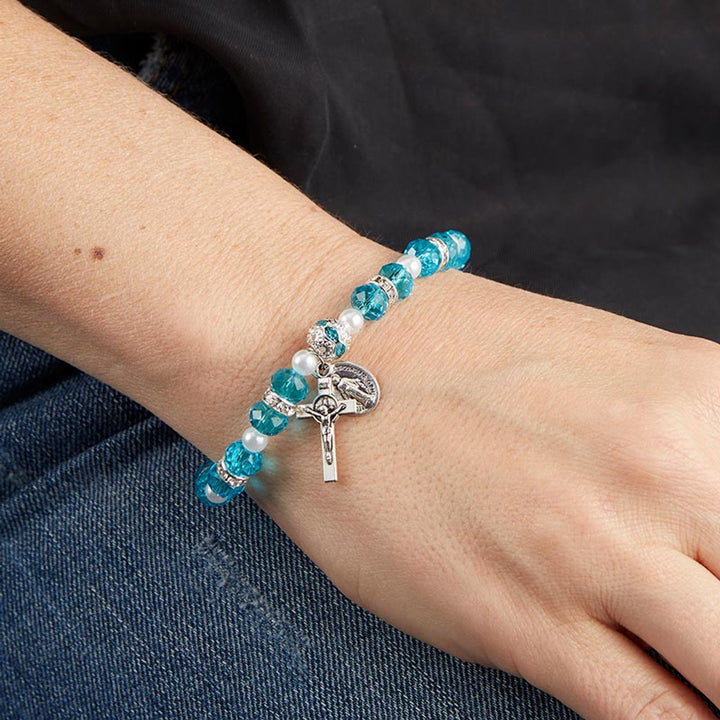 Christianartworkshop Crystal Beads Stretch Bracelet with Crucifix and Miraculous Medal - image 1