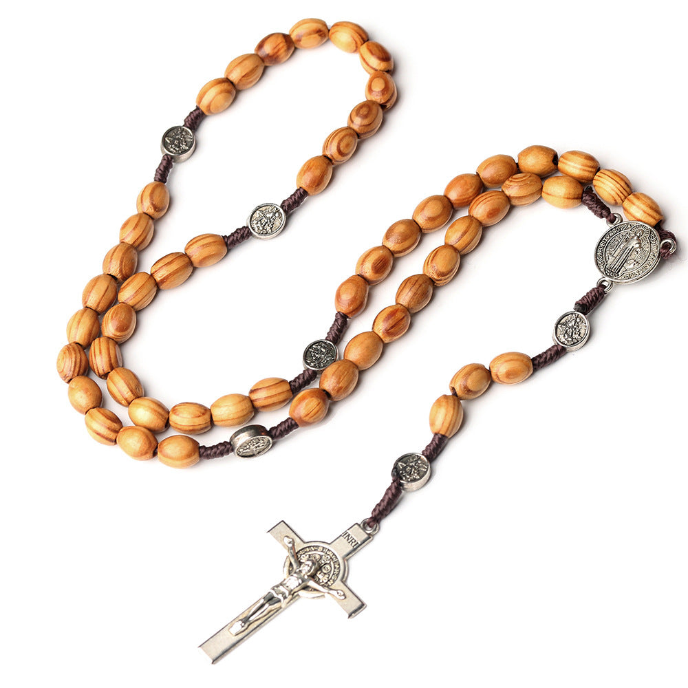 St. Benedict Natural Olive Wood Rosary with Crucifix - image 4