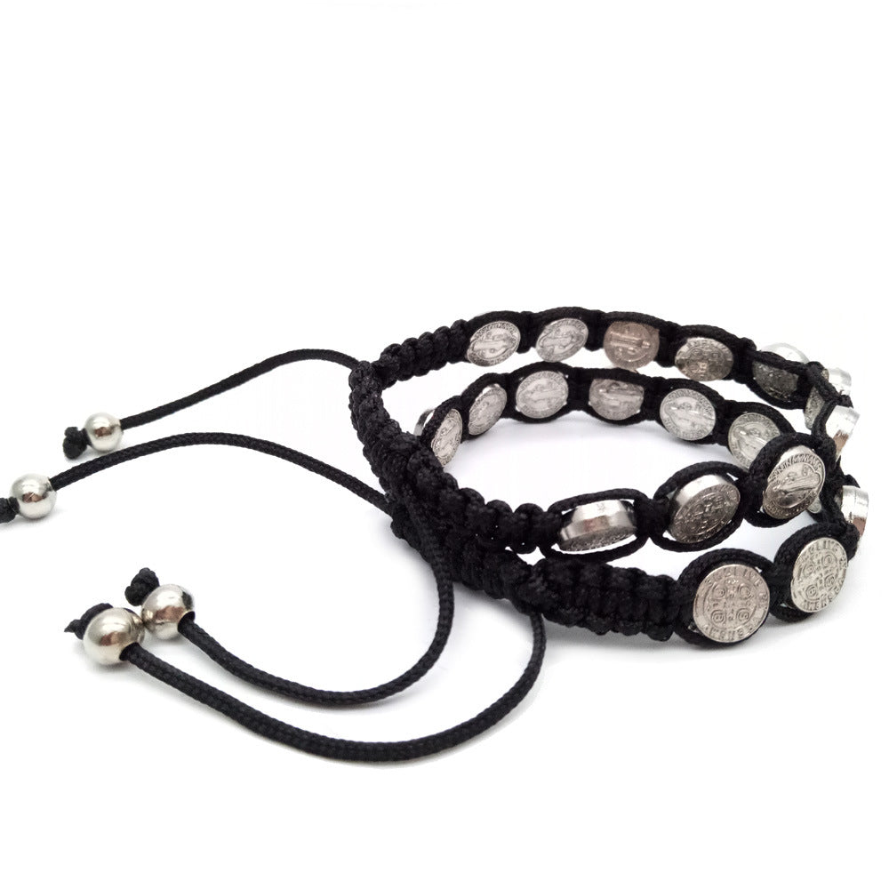 St. Benedict Alloy Woven Rosary Adjustable Bracelet