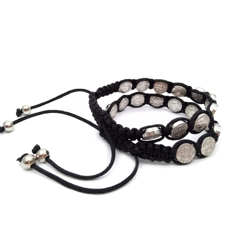 St. Benedict Alloy Woven Rosary Adjustable Bracelet