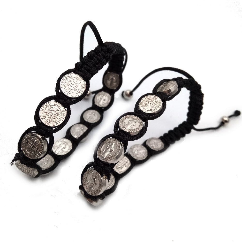 St. Benedict Alloy Woven Rosary Adjustable Bracelet