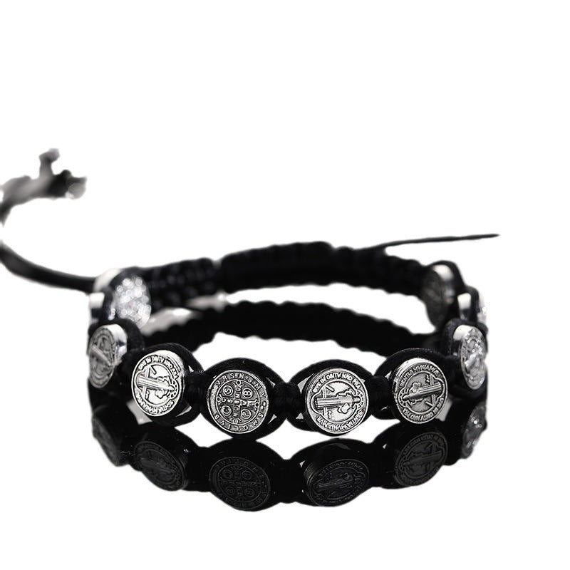 St. Benedict Alloy Woven Rosary Adjustable Bracelet