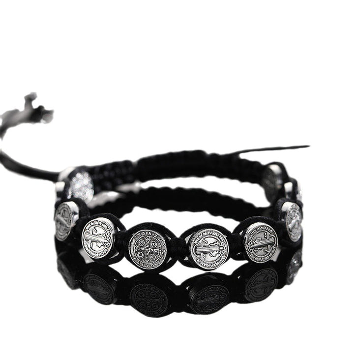 St. Benedict Alloy Woven Rosary Adjustable Bracelet