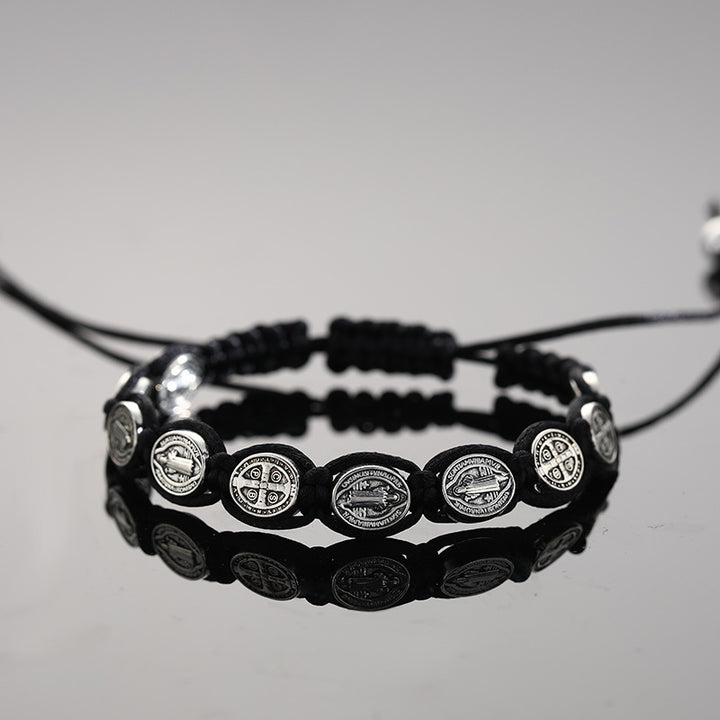 St. Benedict Alloy Woven Rosary Adjustable Bracelet