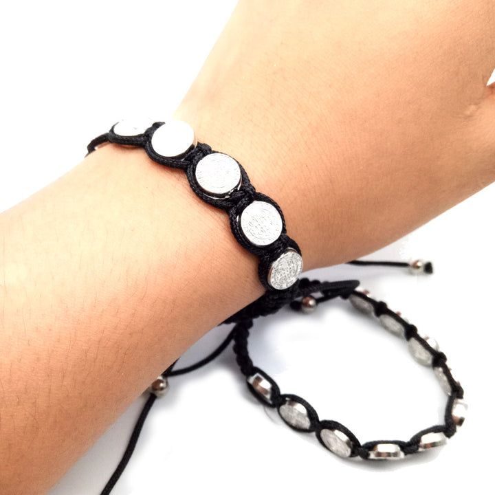 St. Benedict Alloy Woven Rosary Adjustable Bracelet
