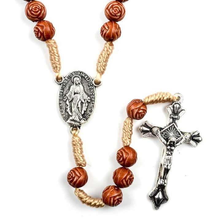 Christianartworkshop Handmade Rose-Shaped Wooden Bead Rosary: Miraculous Medal & Crucifix - image 2
