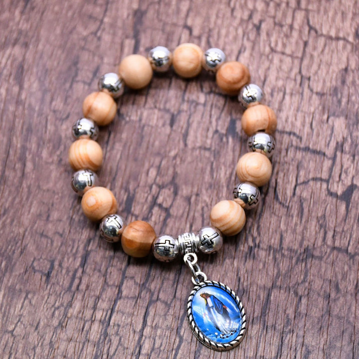 Virgin Mary Pendant Pine Wood Rosary