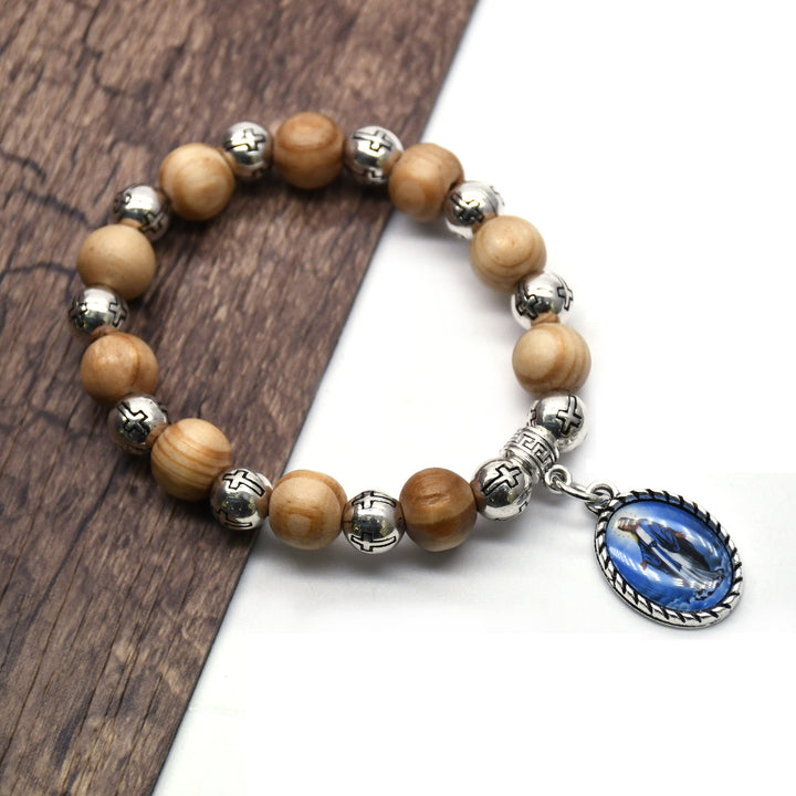 Virgin Mary Pendant Pine Wood Rosary
