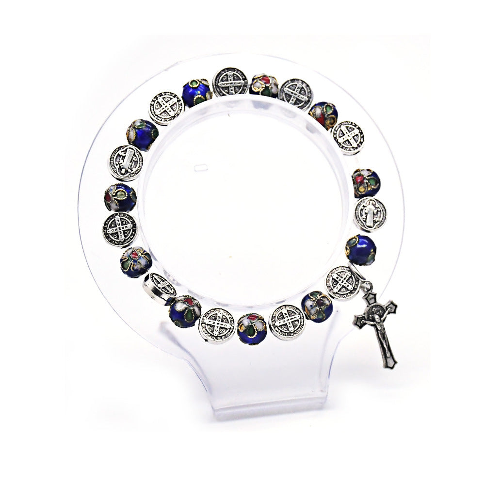 Handmade St. Benedict's Cloisonné Metal Rosary Bracelet