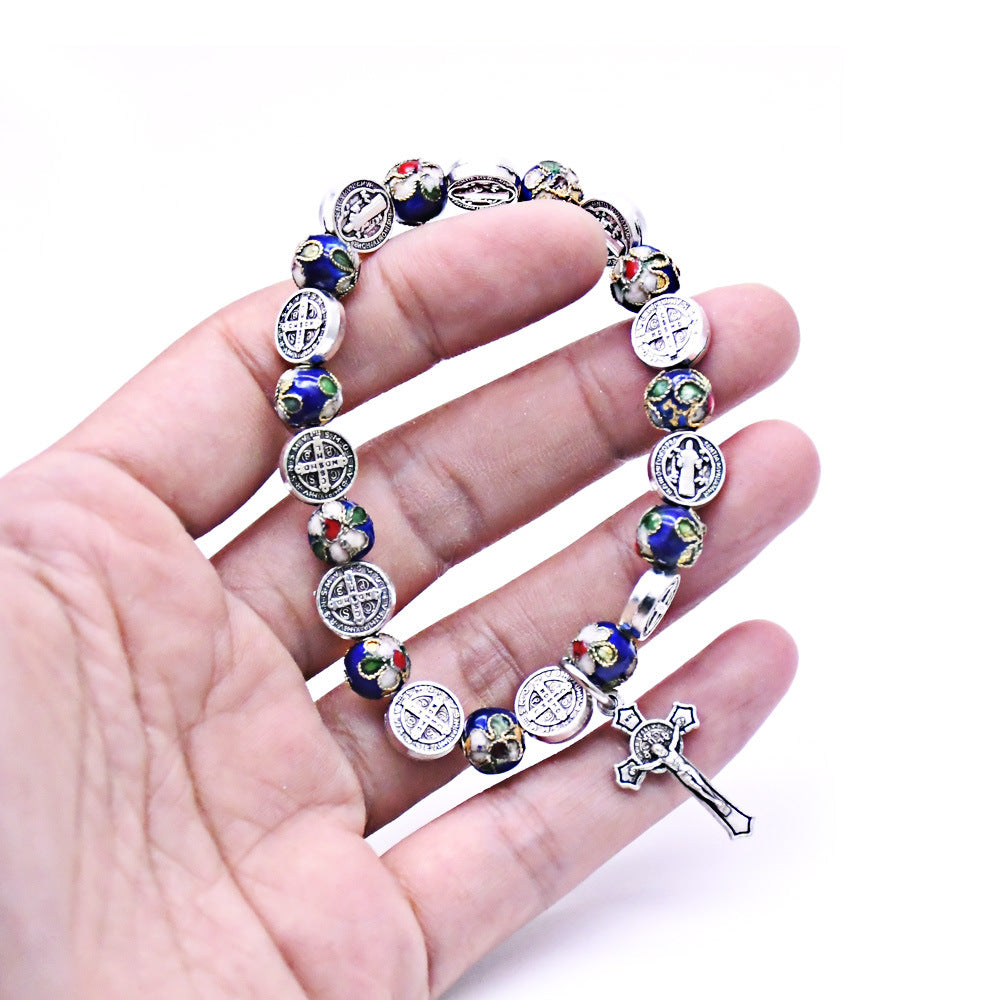 Handmade St. Benedict's Cloisonné Metal Rosary Bracelet