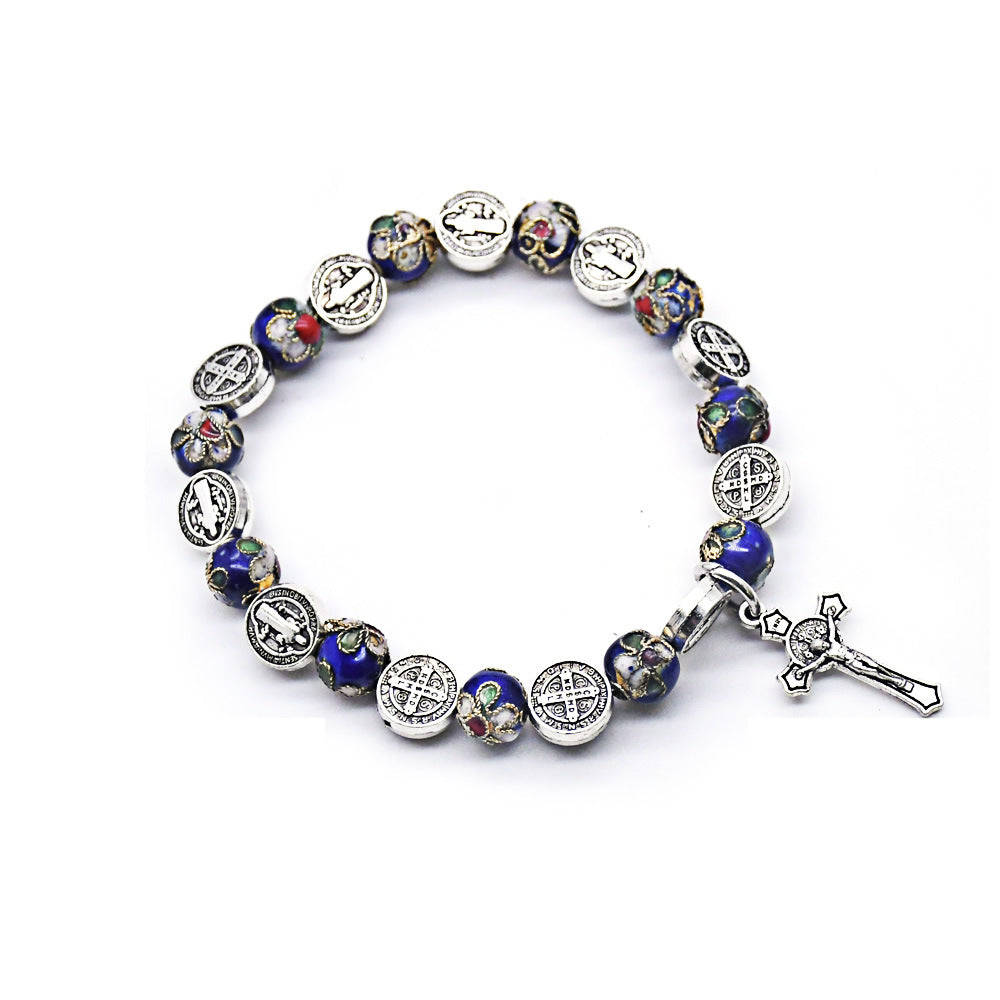 Handmade St. Benedict's Cloisonné Metal Rosary Bracelet