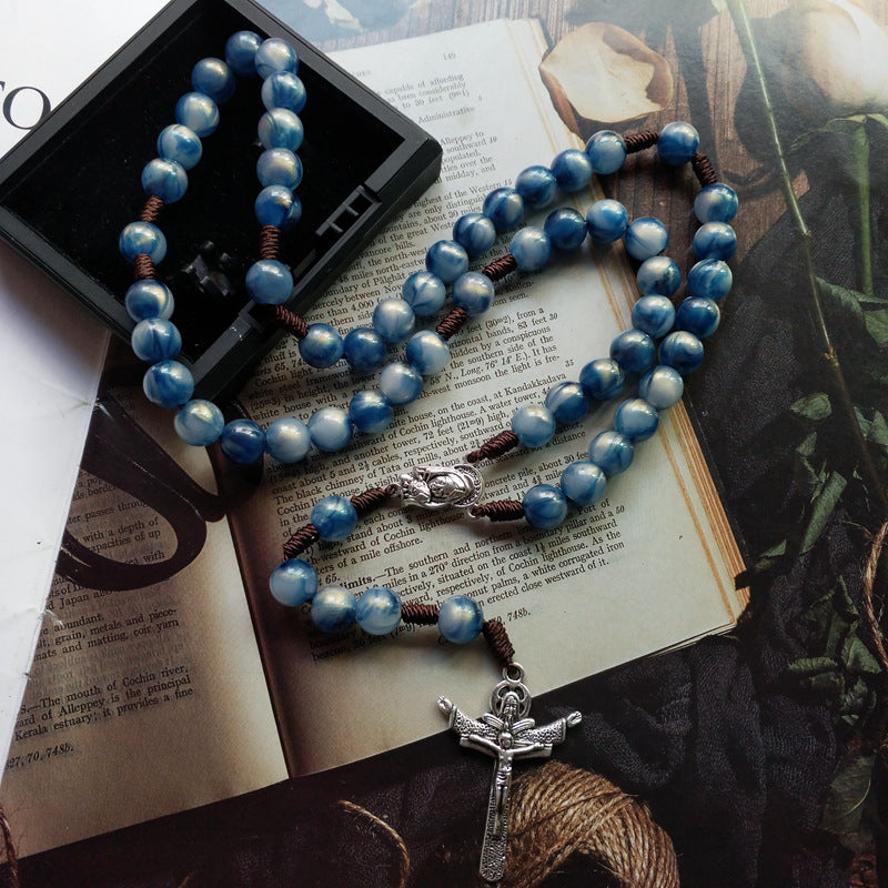 Blue Beads Hand-Woven Crucifix Rosary - Blue - image 1