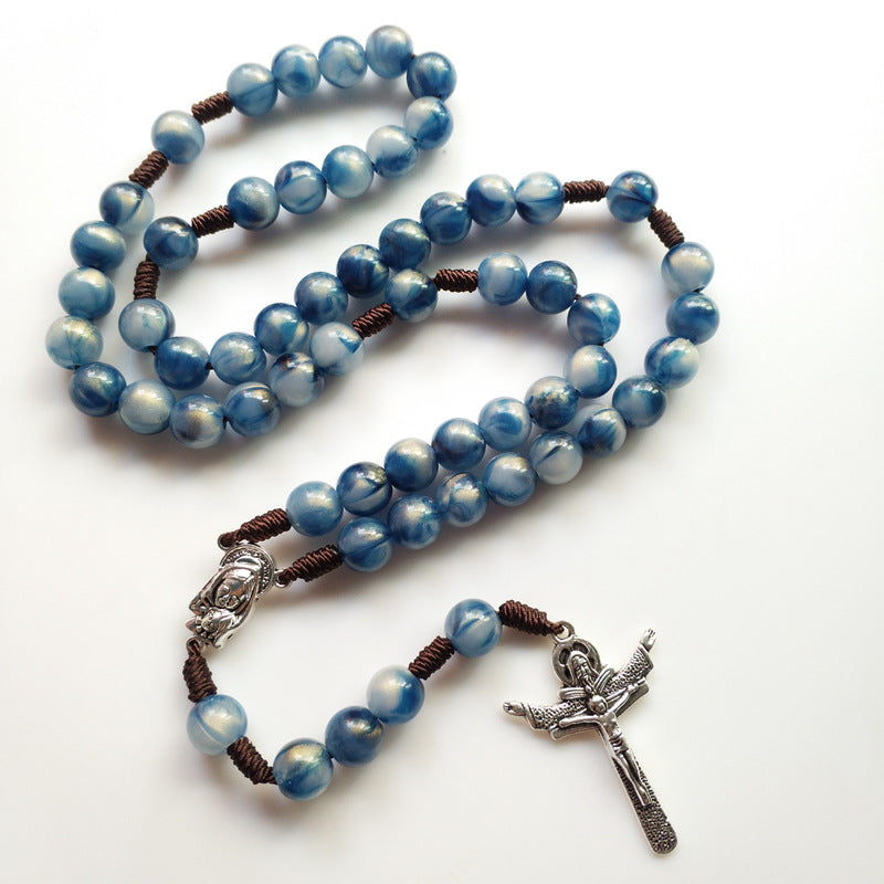 Blue Beads Hand-Woven Crucifix Rosary - image 2