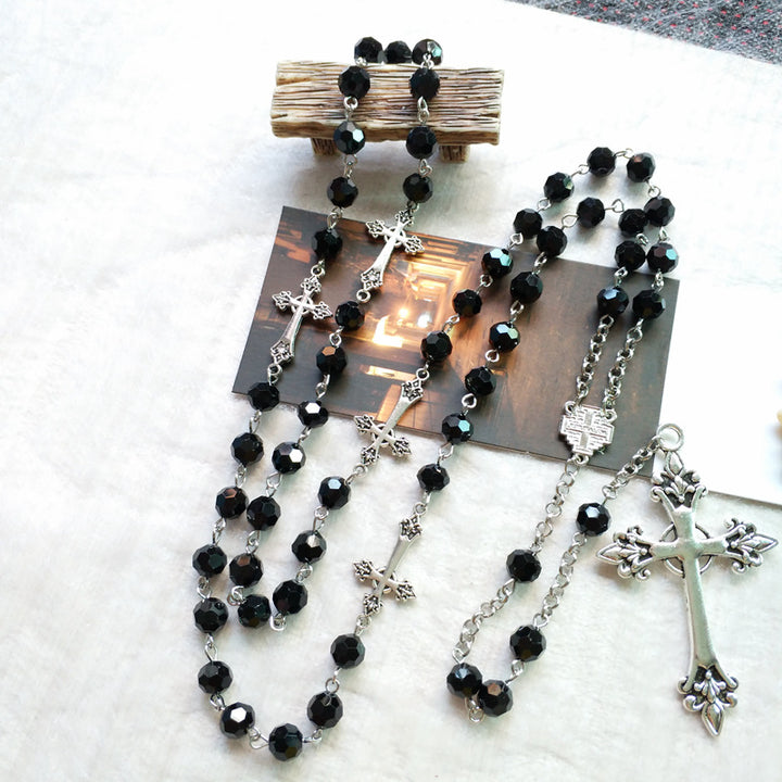 Black Crystal Christian Crucifix Rosary - image 3