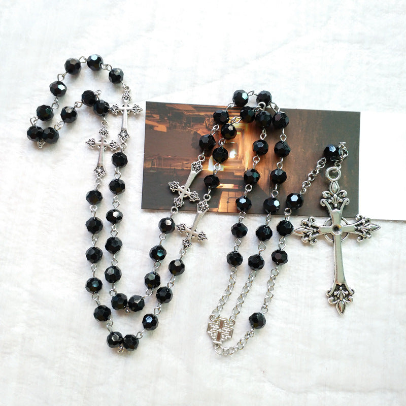 Black Crystal Christian Crucifix Rosary - image 4
