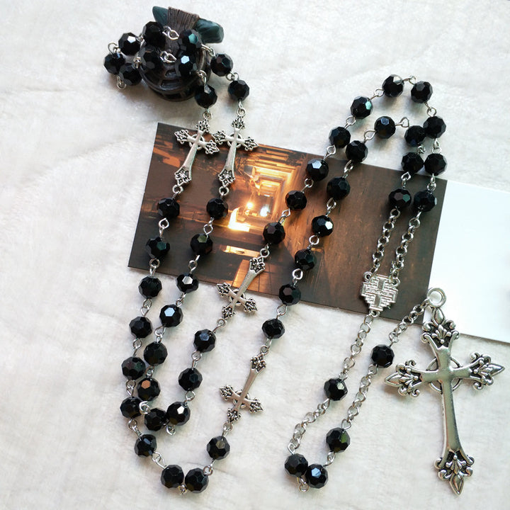 Black Crystal Christian Crucifix Rosary - image 5