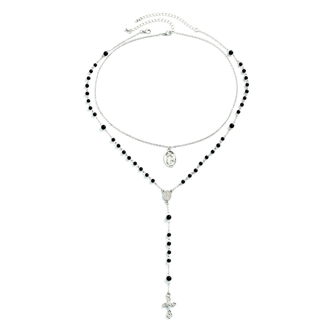 Christianartworkshop Layered Cross Black Bead Necklace - 1 set - image 6