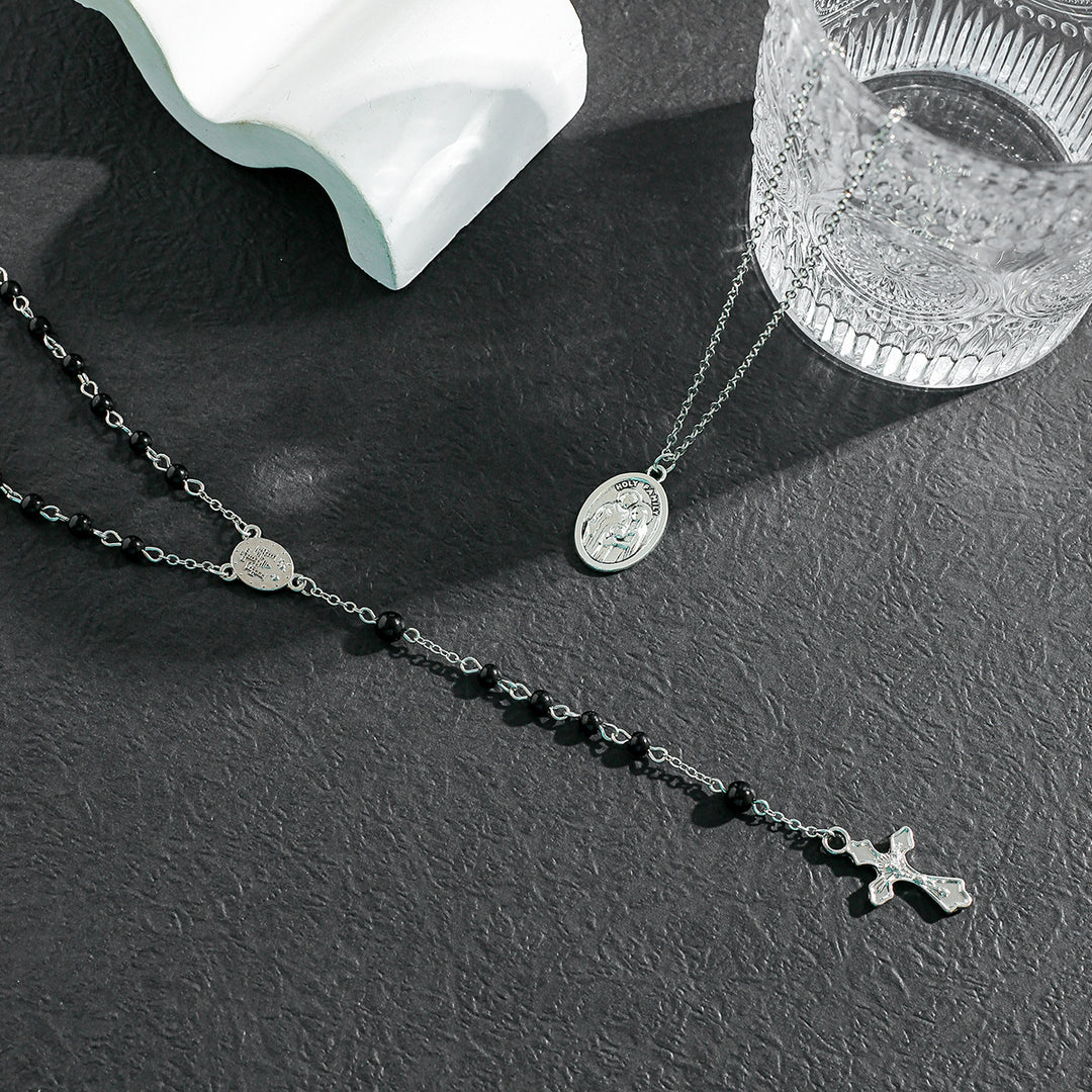 Christianartworkshop Layered Cross Black Bead Necklace - image 3
