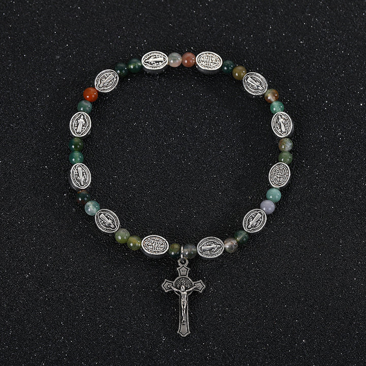 Christianartworkshop Agate/Turquoise St. Benedict Cross Bracelet - Agate - image 1