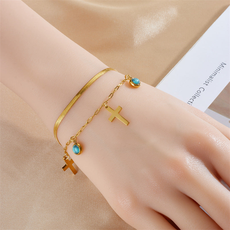 Christianartworkshop Turquoise Embellished Double Layer Bracelet - image 2