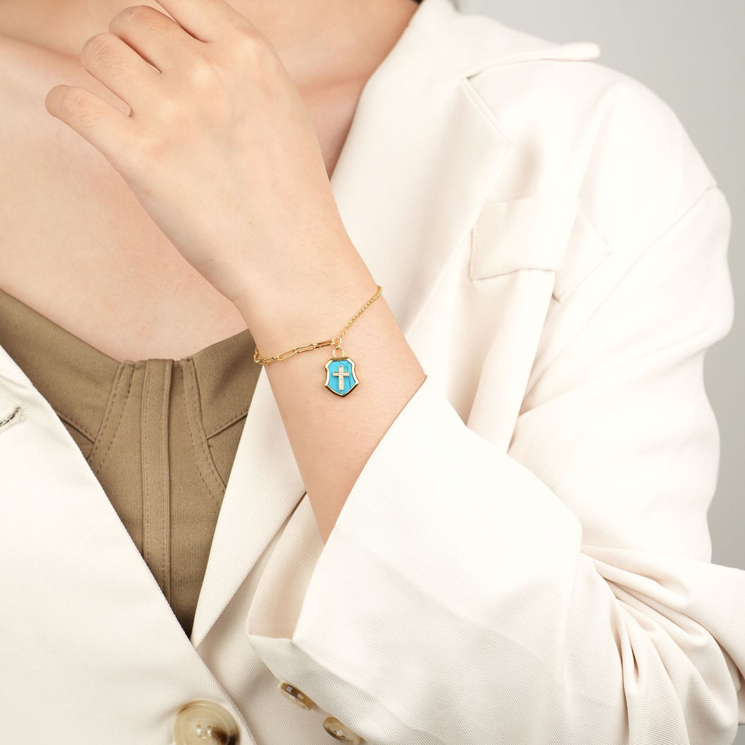 Christianartworkshop Turquoise Cross Shield Blessing Bracelet with Zircon Stones - image 1