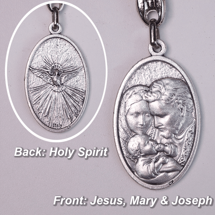 Mary Joseph with Baby Jesus Medal & Holy Trinity Cross Olive Wood Pocket Rosary - image 2