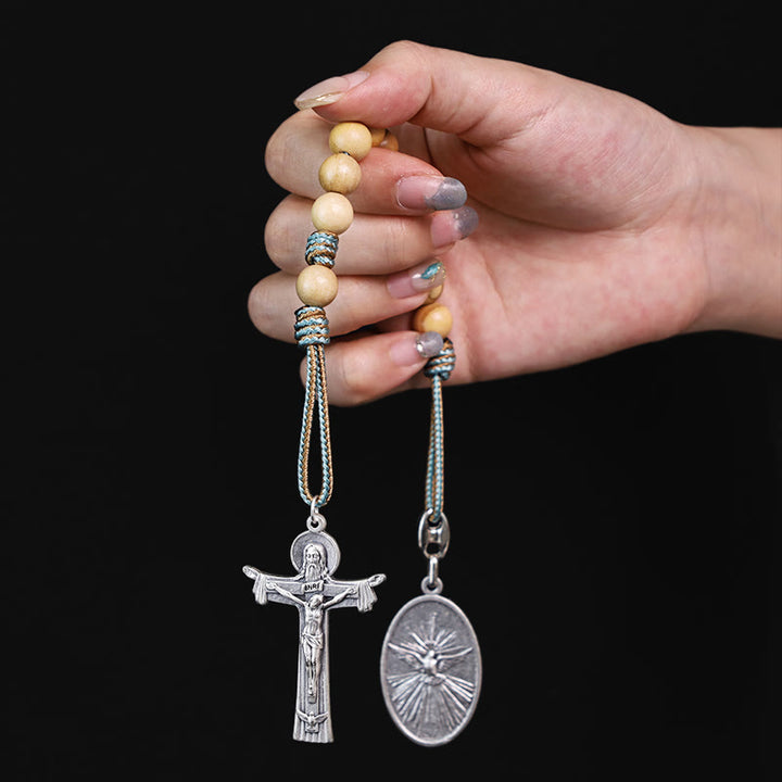 Mary Joseph with Baby Jesus Medal & Holy Trinity Cross Olive Wood Pocket Rosary - image 3