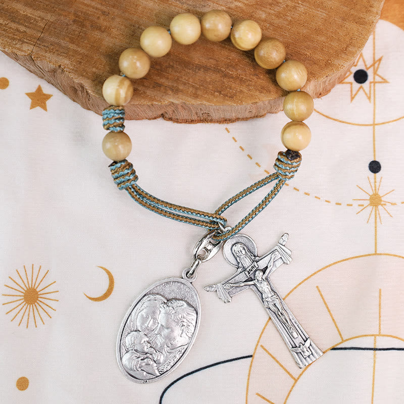 Mary Joseph with Baby Jesus Medal & Holy Trinity Cross Olive Wood Pocket Rosary - image 4