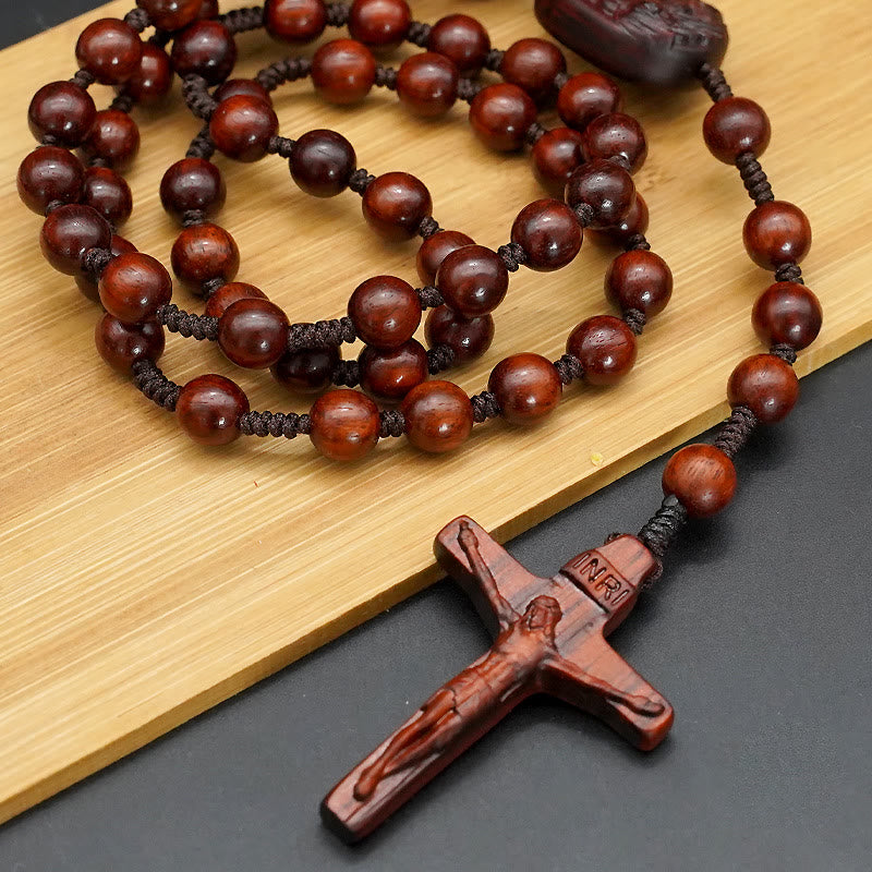 Christianartworkshop Wood Beads Crucifix Prayer Rosary - Rosewood-8mm - image 0