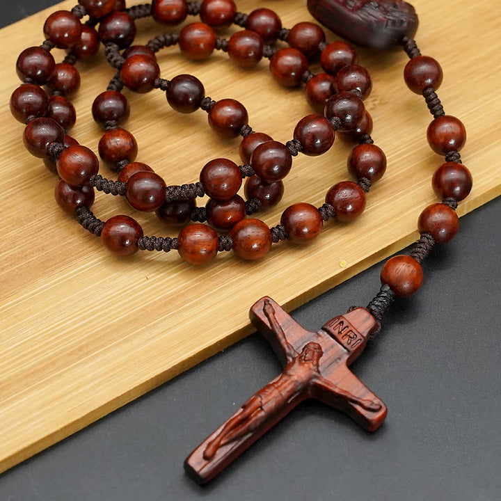 Christianartworkshop Wood Beads Crucifix Prayer Rosary - Rosewood-8mm - image 0