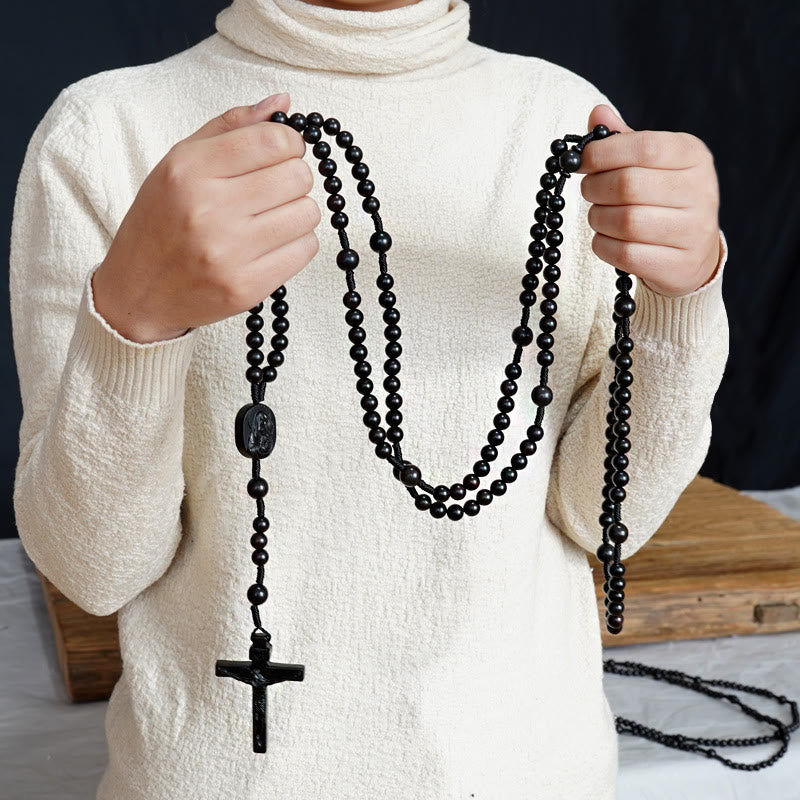 Christianartworkshop Olive Wood Beads Fifteen Decade Praying Rosary of the Blessed - Black - image 0