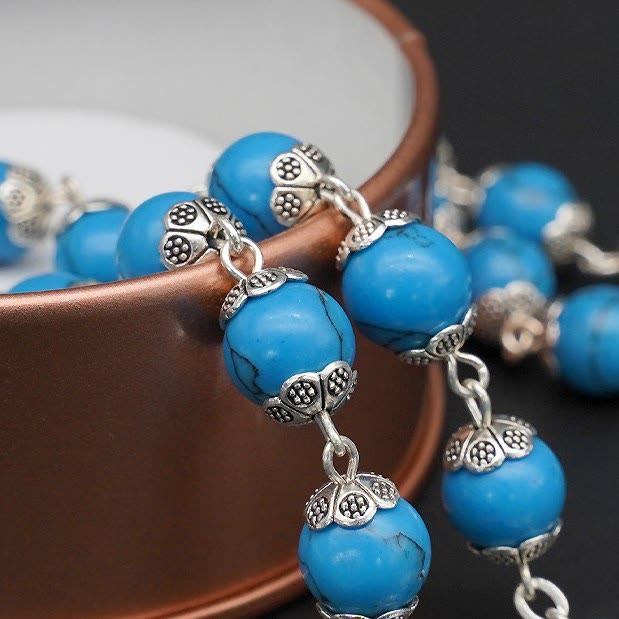 Christianartworkshop Blue Turquoise Christ Prayer Rosary with Mary & Baby Jesus Medal - image 3