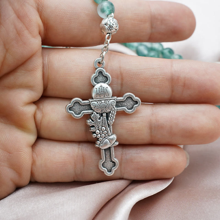 Christianartworkshop Aqua Green Chalcedony Crystal Prayers Blessing Rosary