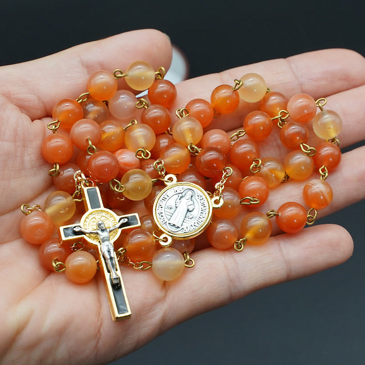 Christianartworkshop Natural Agate Rosary with St. Benedict & Crucifix - image 4